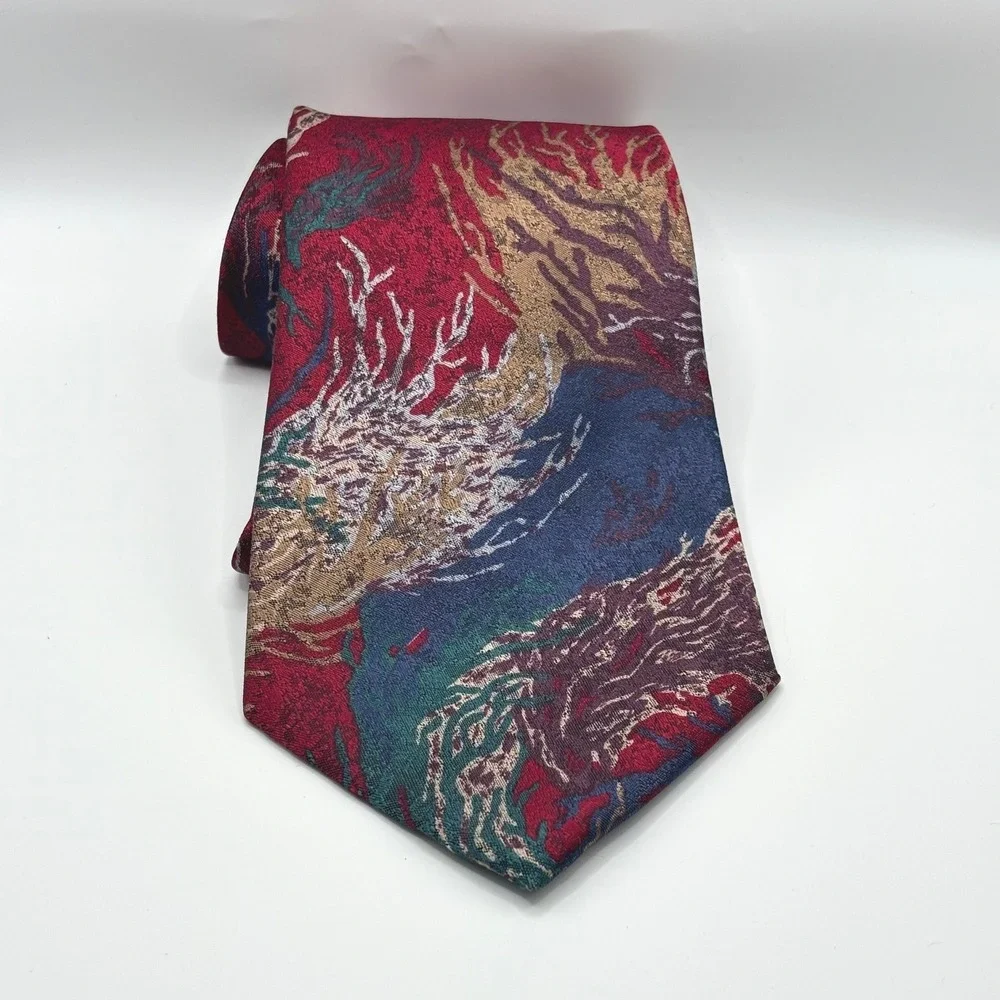 Vintage Tie Don Loper Burgundy Polyester Abstract Jacquard Made in USA 3.75x58